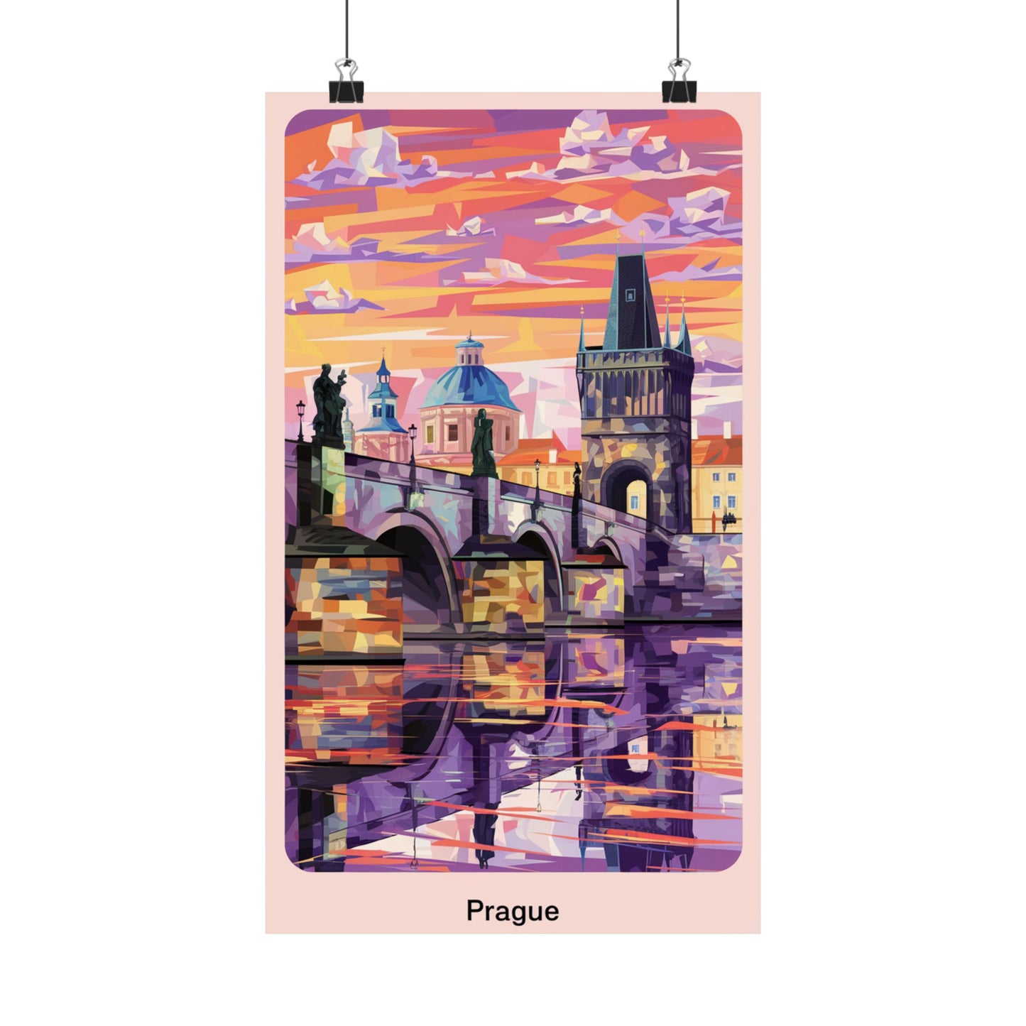 Vibrant Prague Wall Poster - Iconic Charles Bridge at Sunset