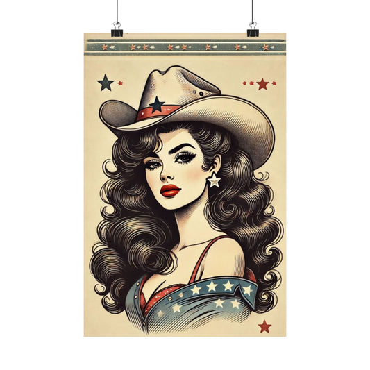 Vintage Western Cowgirl Wall Art Poster - Retro Glamour Decor